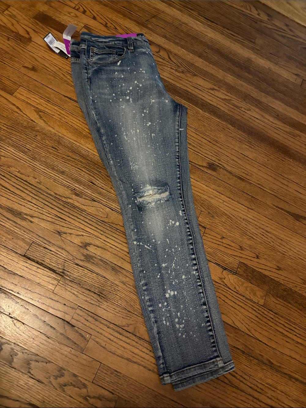 Mossimo Supply Co. Blue Paint-Splatter Skinny Jeans